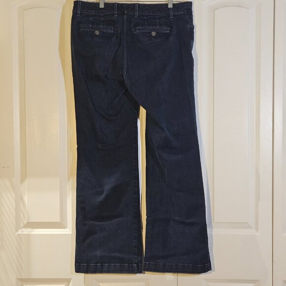 Eddie Bauer Women's Jeans Size 14 Curvy Fit "Trouser" Leg Wide Leg Flare Dark - Picture 4 of 9